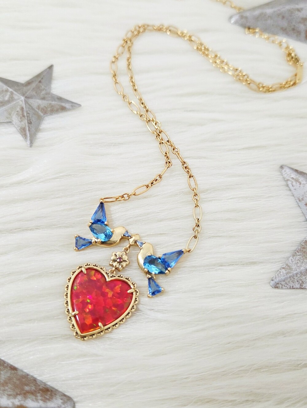 Kendra Scott Gold Disney Snow White Heart Statement Necklace birds New